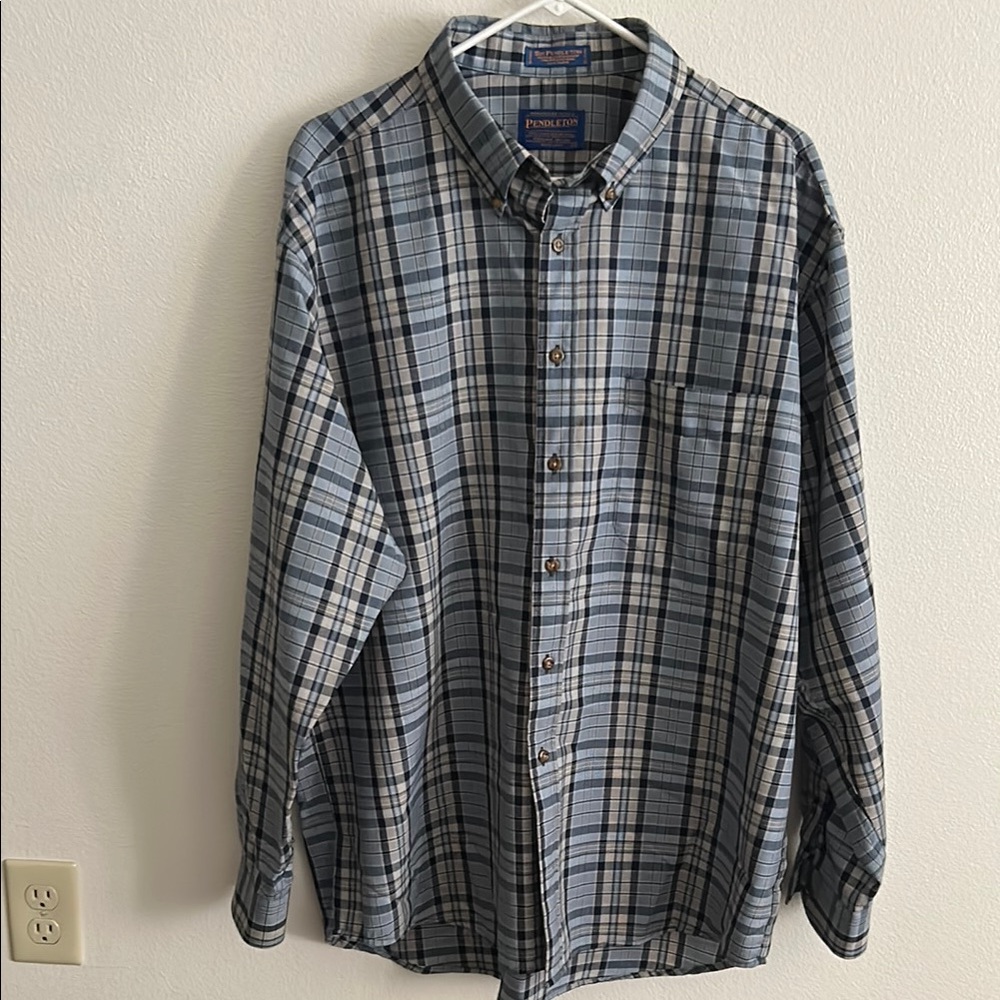 Pendleton Blue/Gray Virgin Wool Plaid Classic But… - image 1